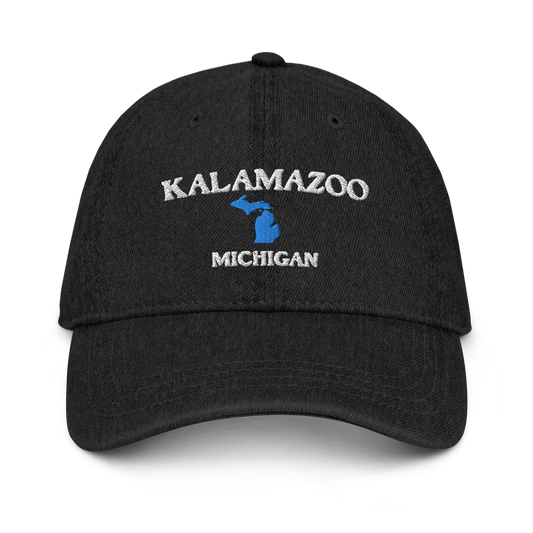 'Kalamazoo Michigan' Denim Baseball Cap (w/ Michigan Outline)