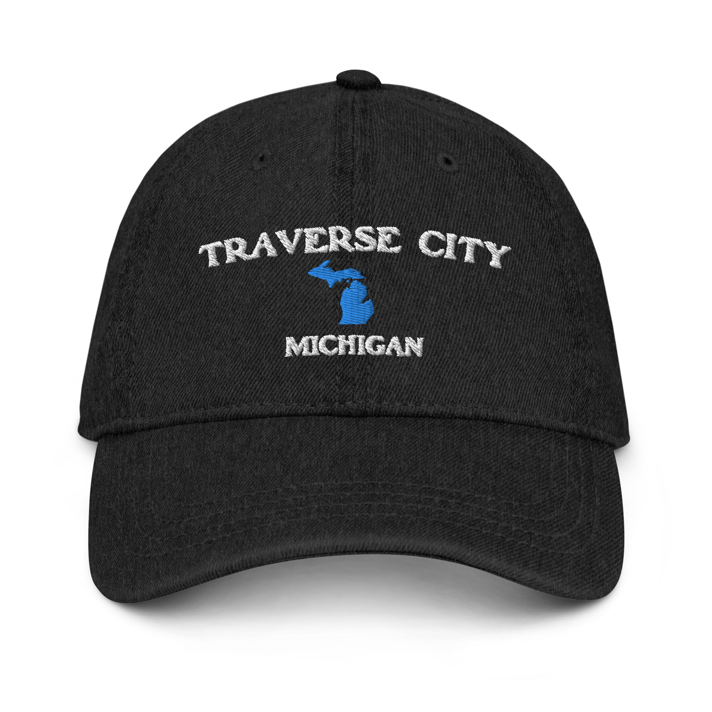 'Traverse City' Denim Baseball Cap (w/ Michigan Outline)