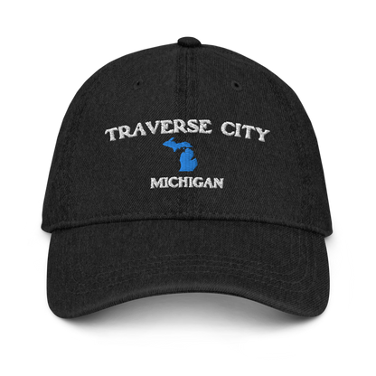 'Traverse City' Denim Baseball Cap (w/ Michigan Outline)