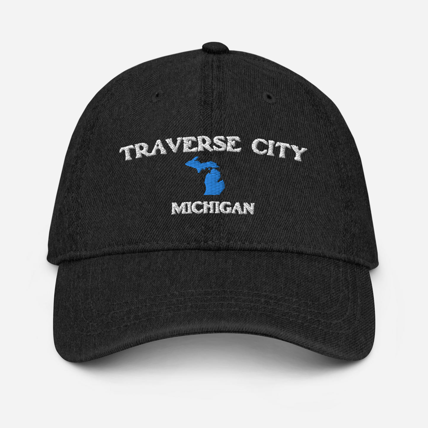 'Traverse City' Denim Baseball Cap (w/ Michigan Outline)