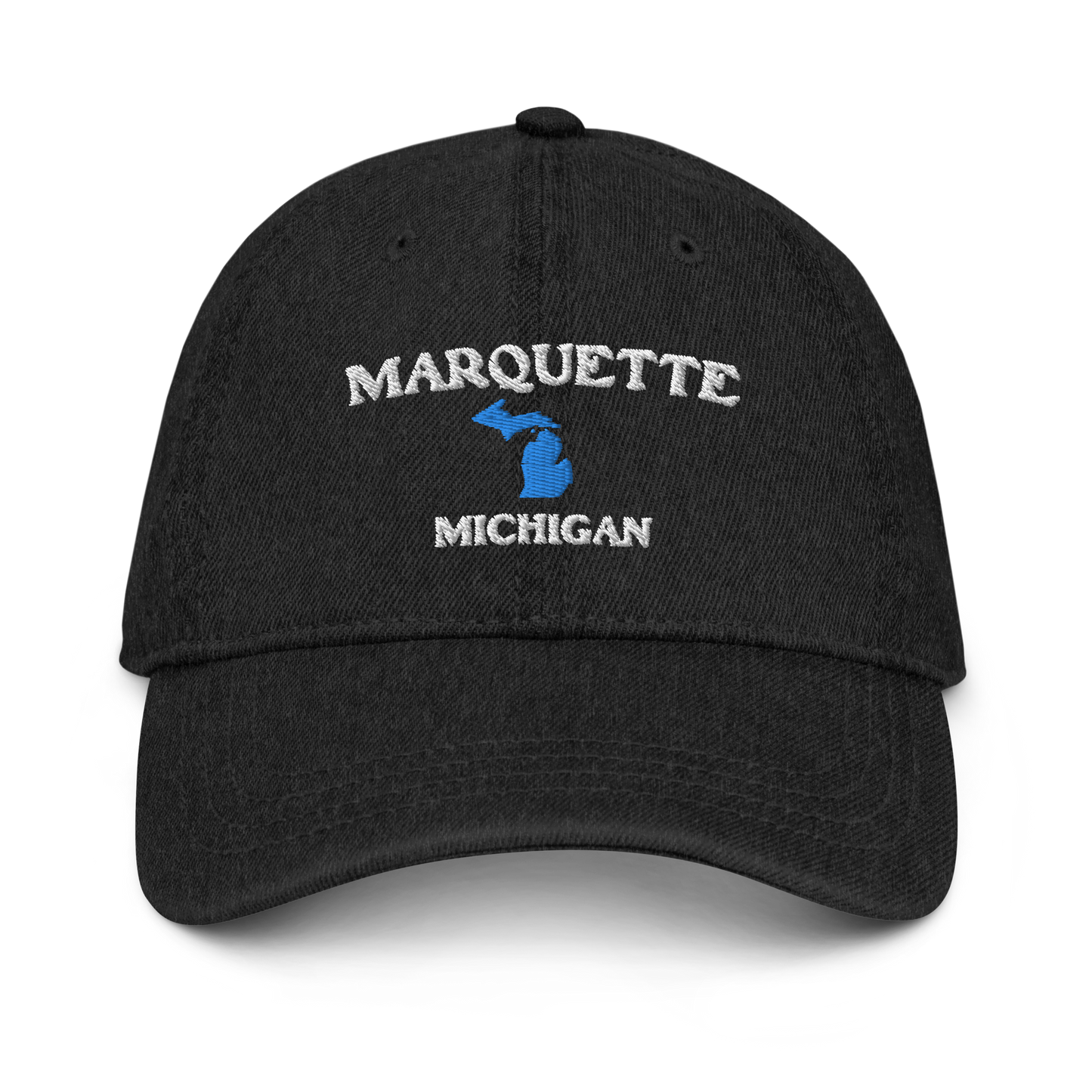 'Marquette Michigan' Denim Baseball Cap (w/ Michigan Outline)