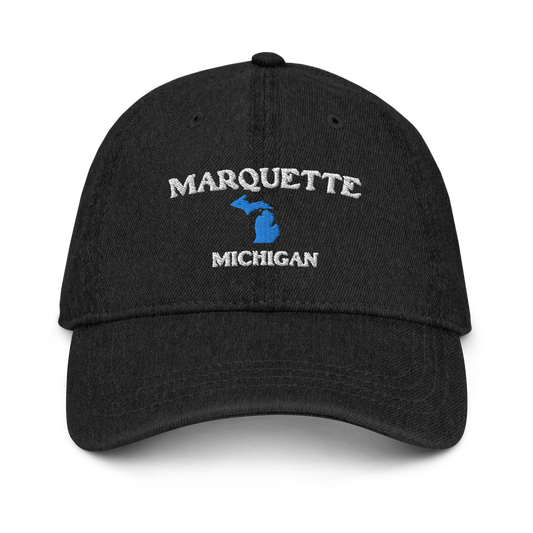 'Marquette Michigan' Denim Baseball Cap (w/ Michigan Outline)