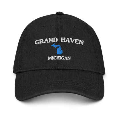 'Grand Haven Michigan' Denim Baseball Cap (w/ Michigan Outline)