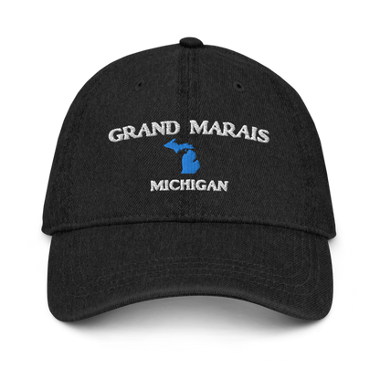 'Grand Marais Michigan' Denim Baseball Cap (w/ Michigan Outline)