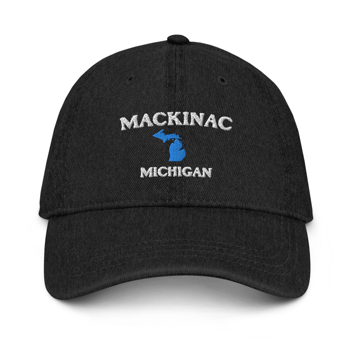 'Mackinac Michigan' Denim Baseball Cap (w/ Michigan Outline)