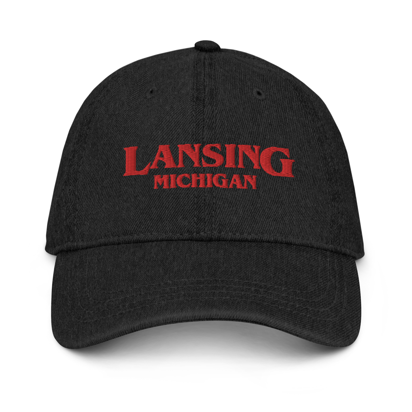 'Lansing Michigan' Denim Baseball Cap (1980s Drama Parody)