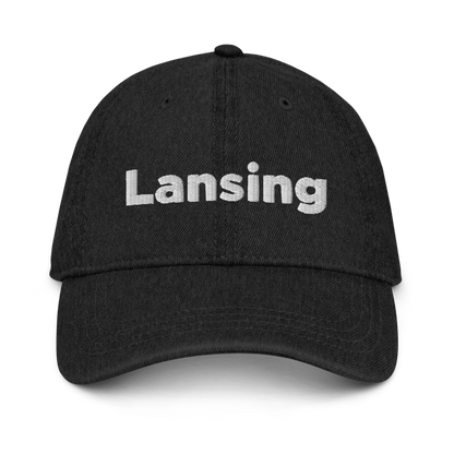 'Lansing' Denim Baseball Cap | White/Black Embroidery