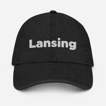 'Lansing' Denim Baseball Cap | White/Black Embroidery