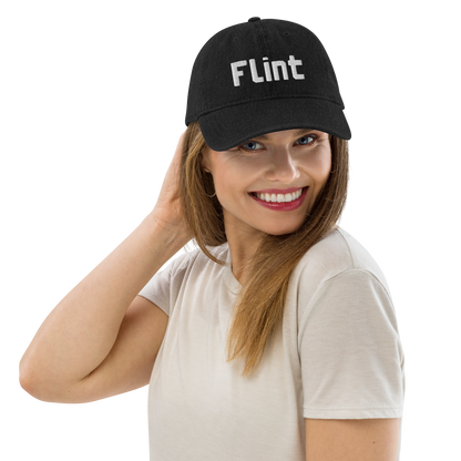 'Flint' Denim Baseball Cap | White/Black Embroidery