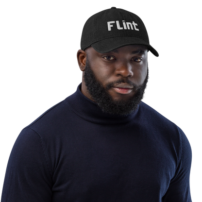 'Flint' Denim Baseball Cap | White/Black Embroidery