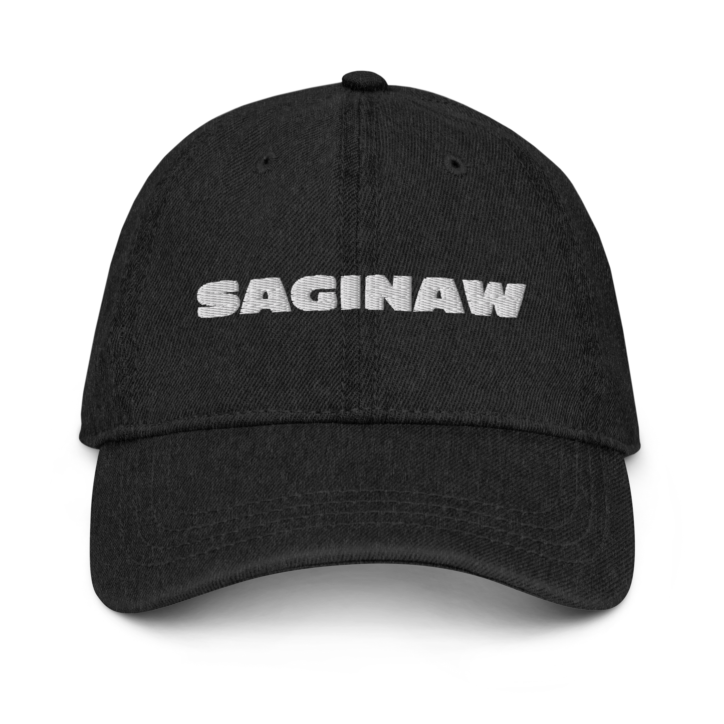 'Saginaw' Denim Baseball Cap | White/Black Embroidery