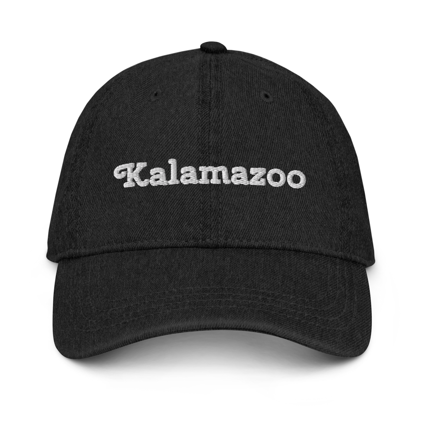 'Kalamazoo' Denim Baseball Cap | White/Black Embroidery