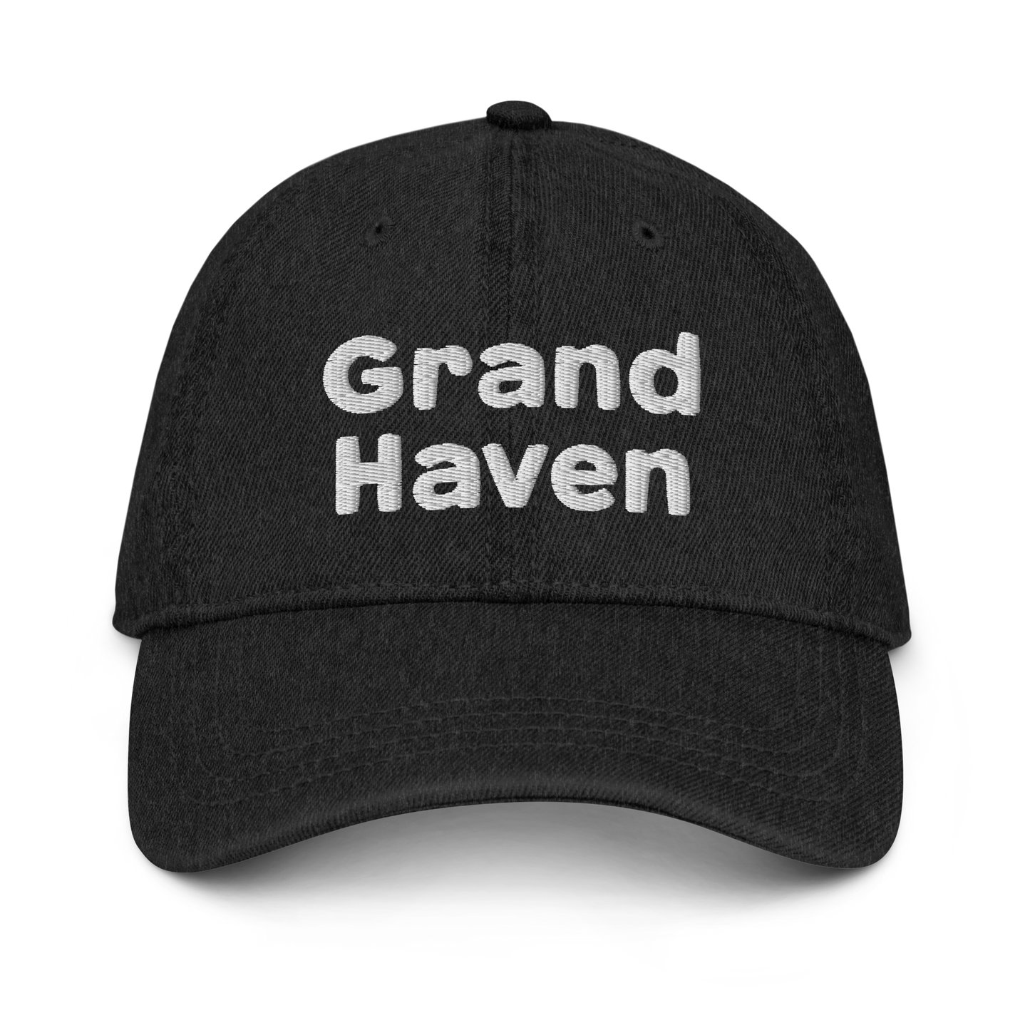 'Grand Haven' Denim Baseball Cap | White/Black Embroidery