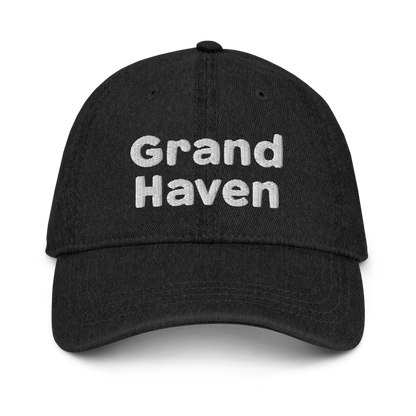 'Grand Haven' Denim Baseball Cap | White/Black Embroidery