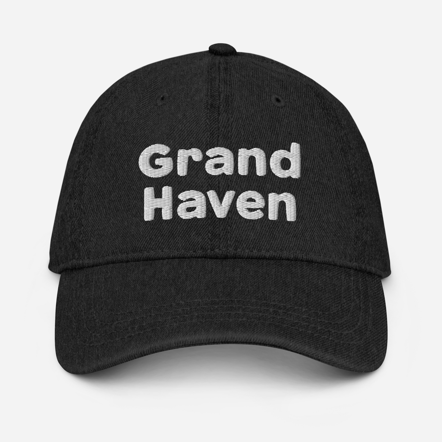 'Grand Haven' Denim Baseball Cap | White/Black Embroidery