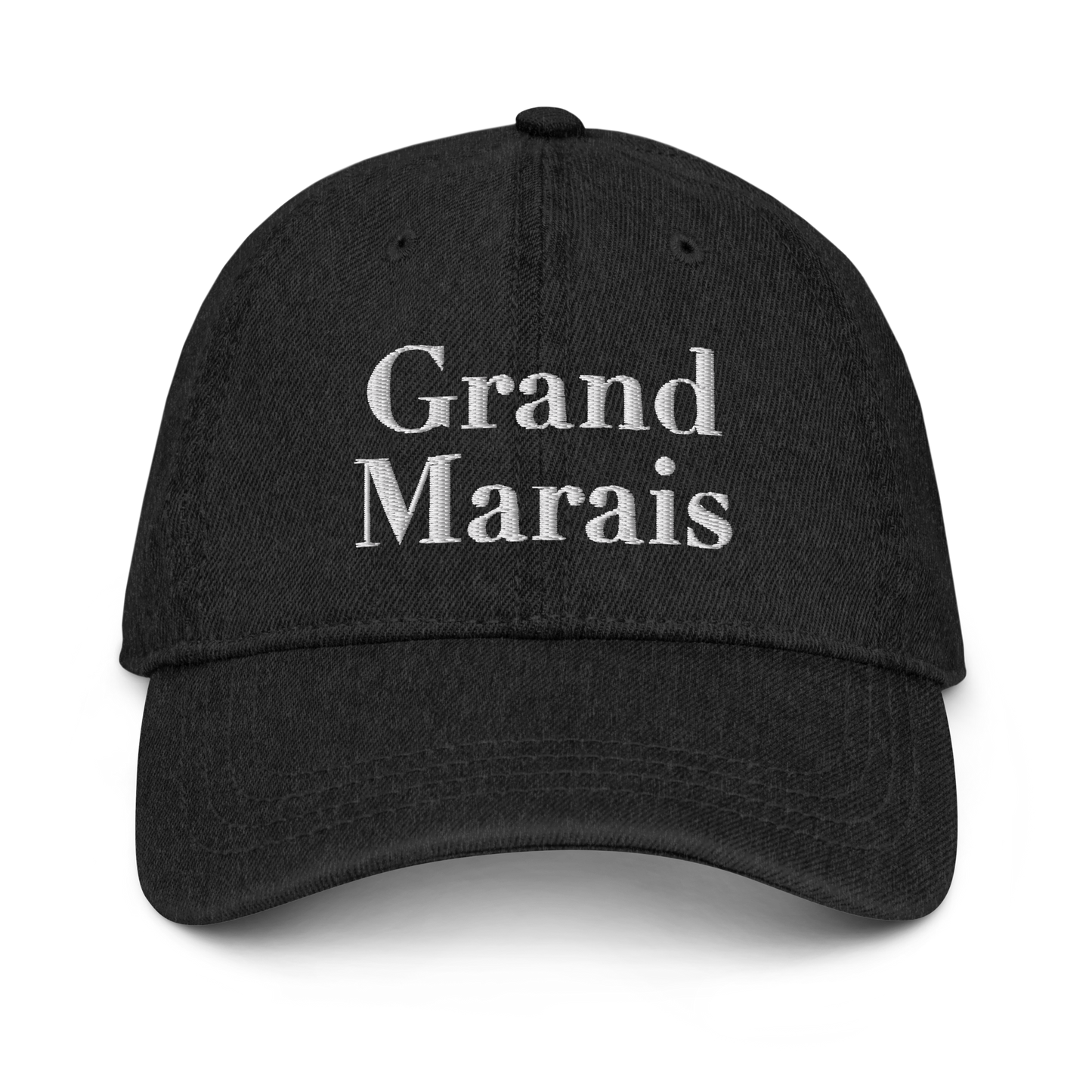 'Grand Marais' Denim Baseball Cap | White/Black Embroidery