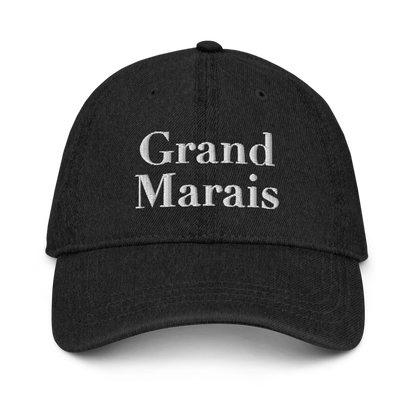 'Grand Marais' Denim Baseball Cap | White/Black Embroidery