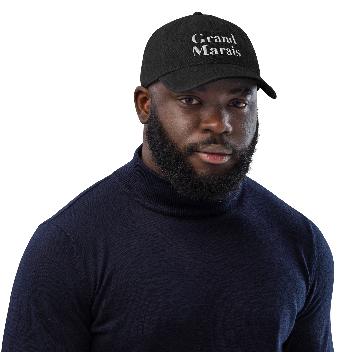 'Grand Marais' Denim Baseball Cap | White/Black Embroidery