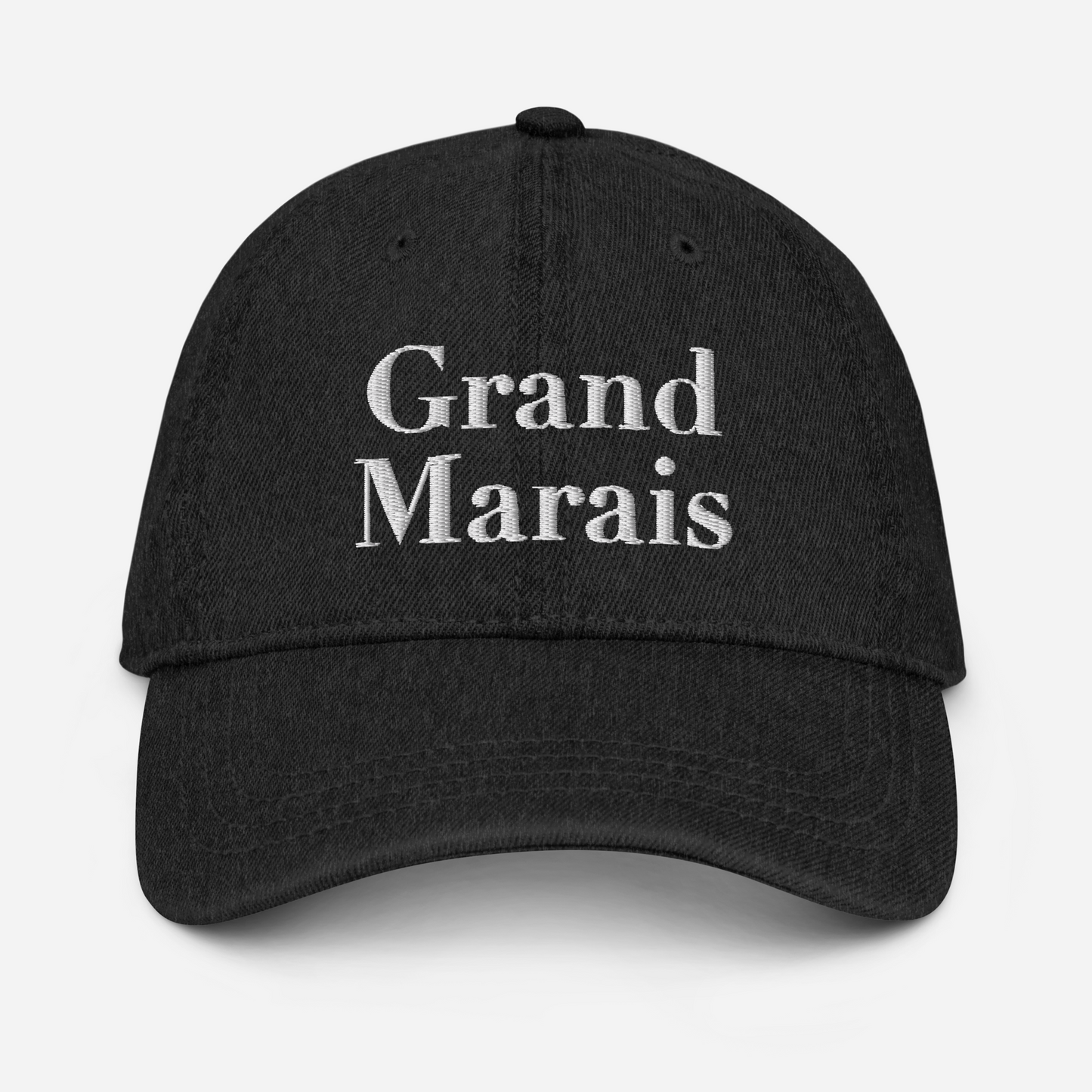 'Grand Marais' Denim Baseball Cap | White/Black Embroidery