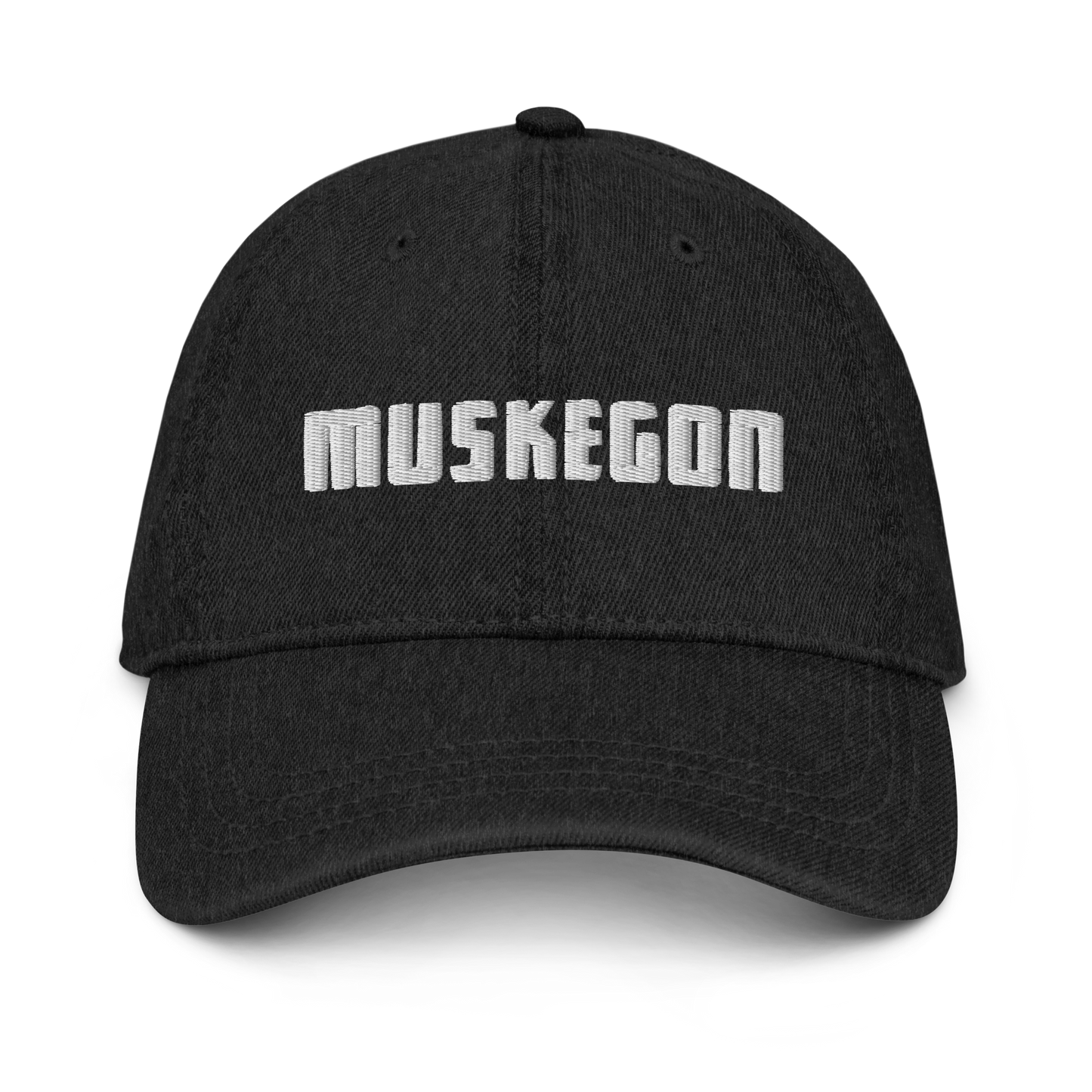 'Muskegon' Denim Baseball Cap | White/Black Embroidery