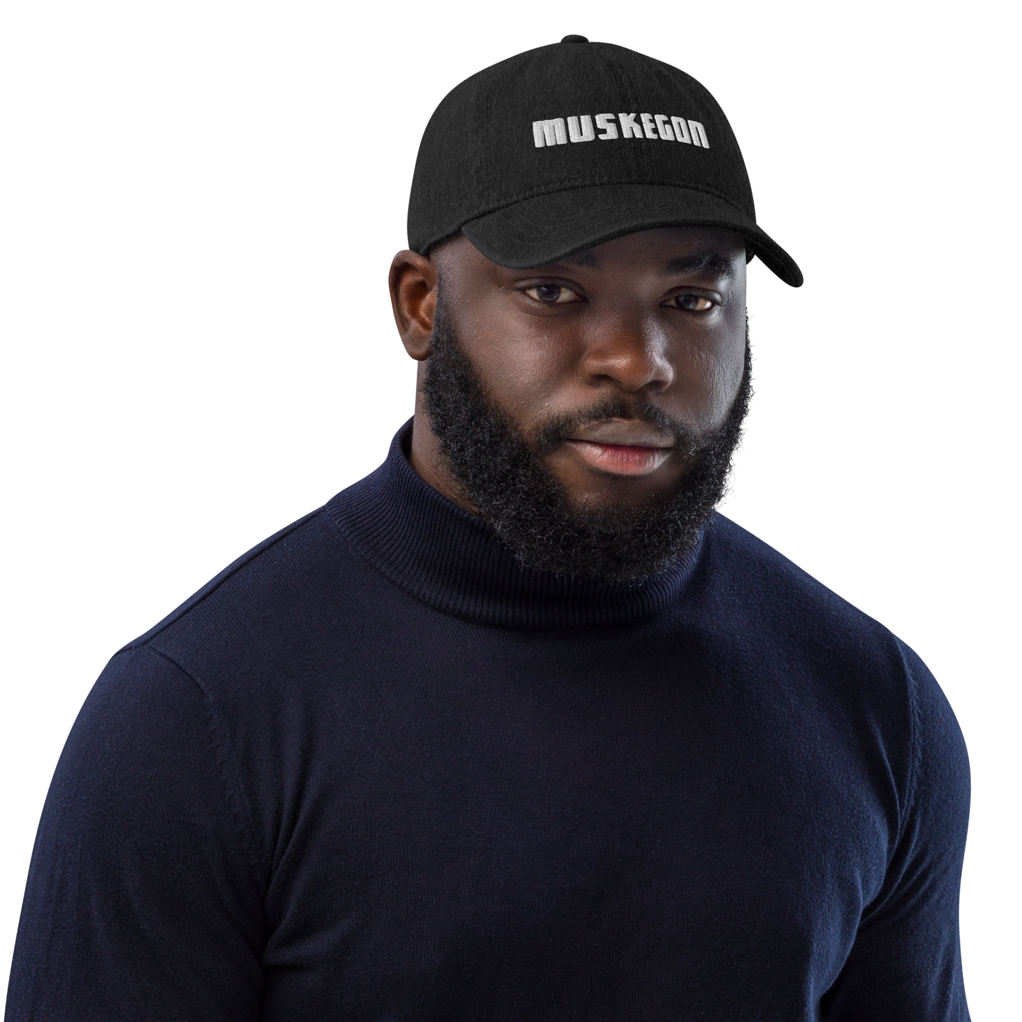 'Muskegon' Denim Baseball Cap | White/Black Embroidery