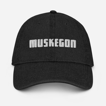 'Muskegon' Denim Baseball Cap | White/Black Embroidery