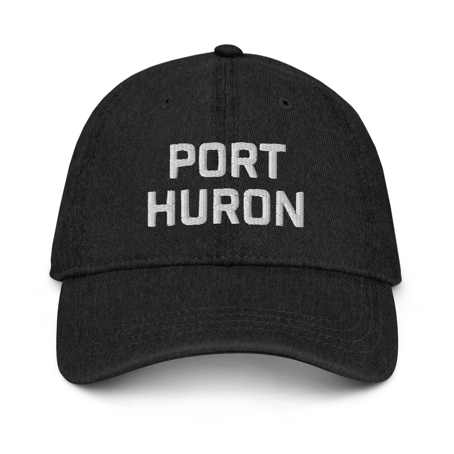 'Port Huron' Denim Baseball Cap | White/Black Embroidery