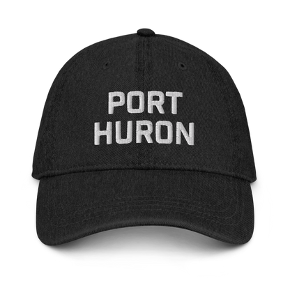 'Port Huron' Denim Baseball Cap | White/Black Embroidery