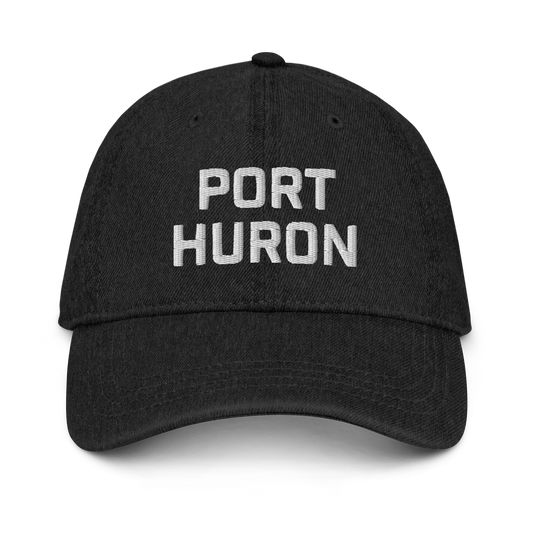 'Port Huron' Denim Baseball Cap | White/Black Embroidery