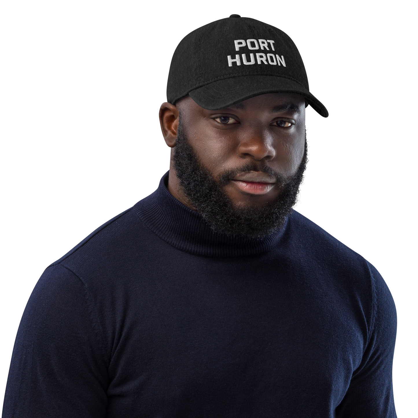 'Port Huron' Denim Baseball Cap | White/Black Embroidery