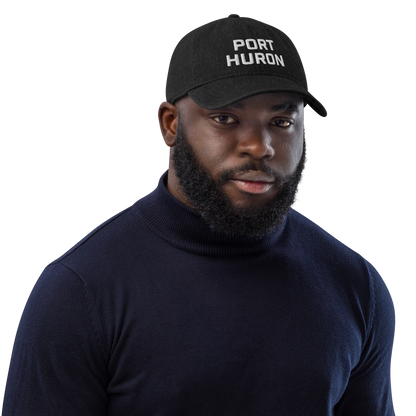 'Port Huron' Denim Baseball Cap | White/Black Embroidery