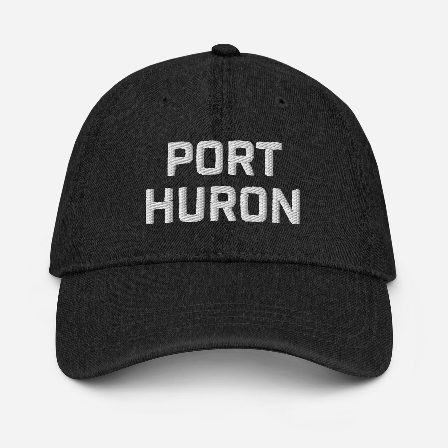 'Port Huron' Denim Baseball Cap | White/Black Embroidery