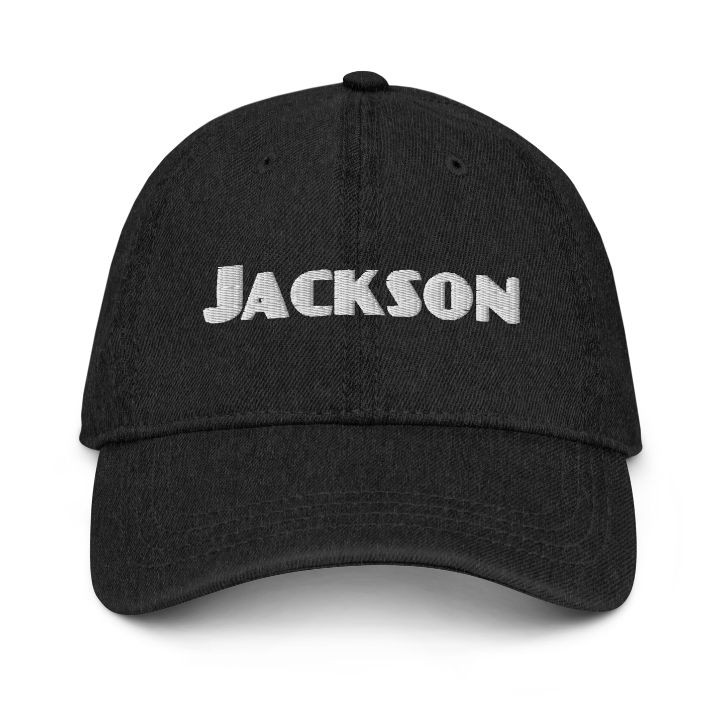 'Jackson' Denim Baseball Cap | White/Black Embroidery