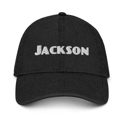 'Jackson' Denim Baseball Cap | White/Black Embroidery