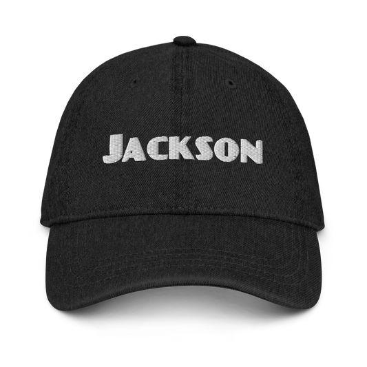 'Jackson' Denim Baseball Cap | White/Black Embroidery