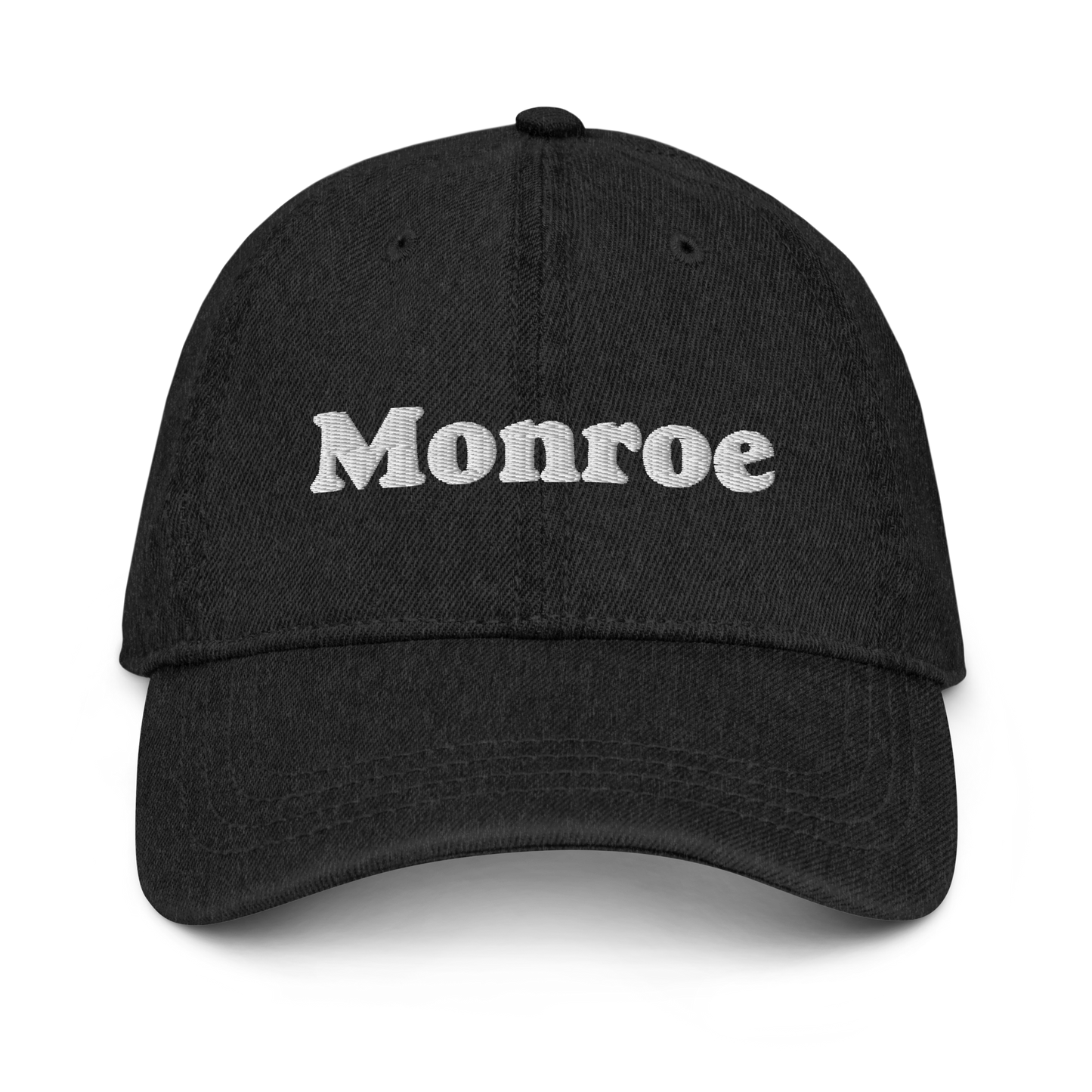 'Monroe' Denim Baseball Cap | White/Black Embroidery