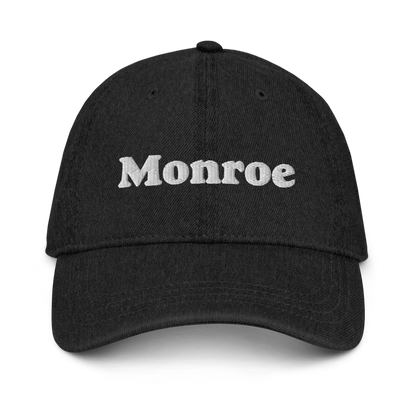 'Monroe' Denim Baseball Cap | White/Black Embroidery