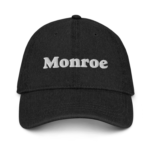 'Monroe' Denim Baseball Cap | White/Black Embroidery