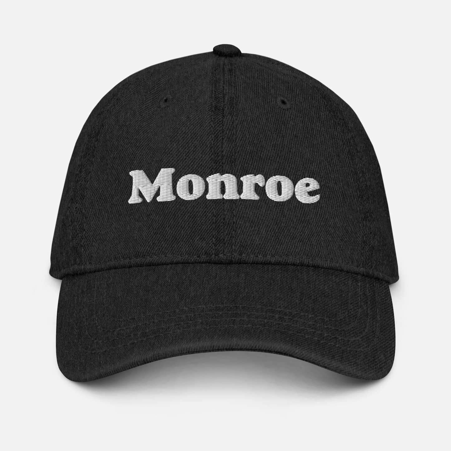 'Monroe' Denim Baseball Cap | White/Black Embroidery