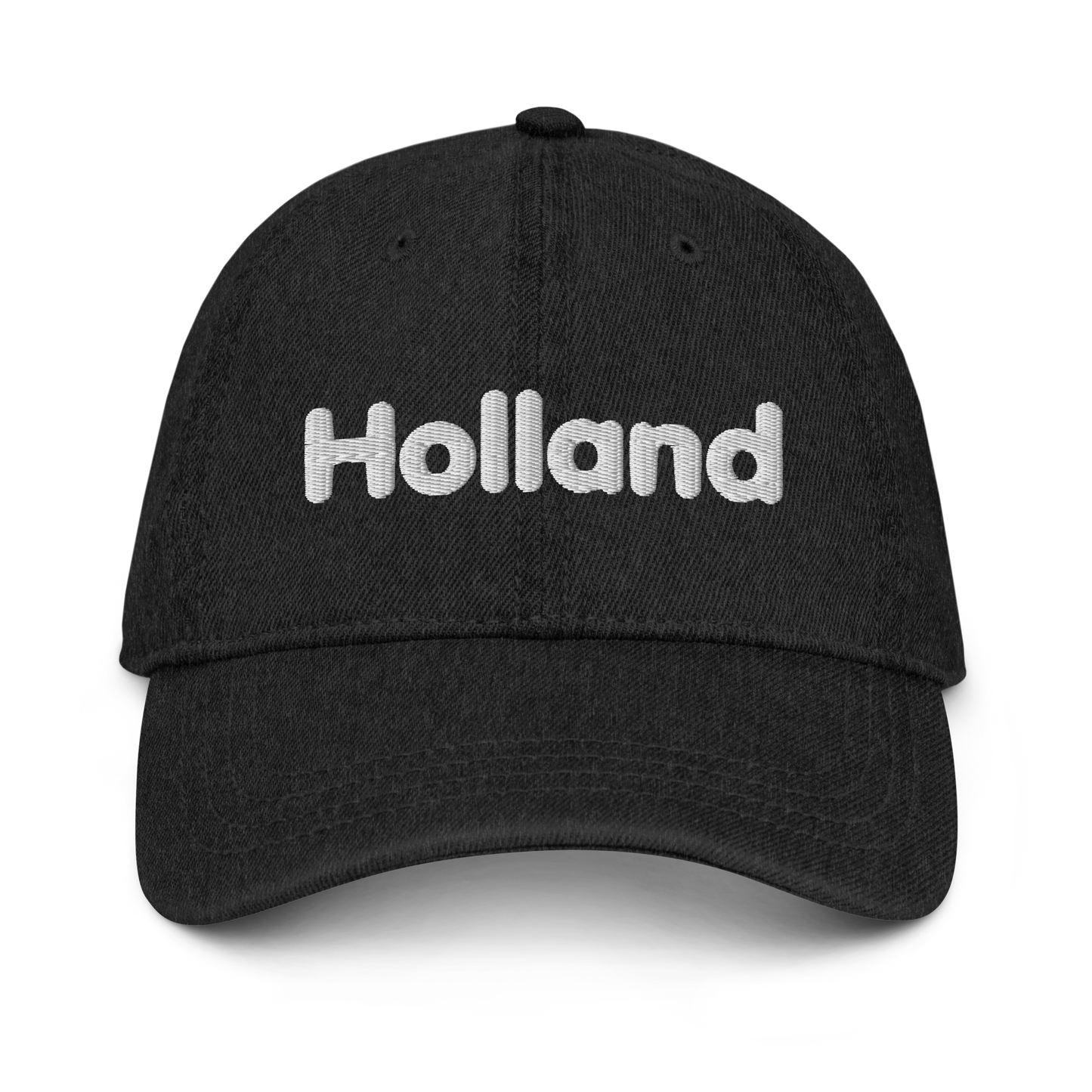 'Holland' Denim Baseball Cap | White/Black Embroidery