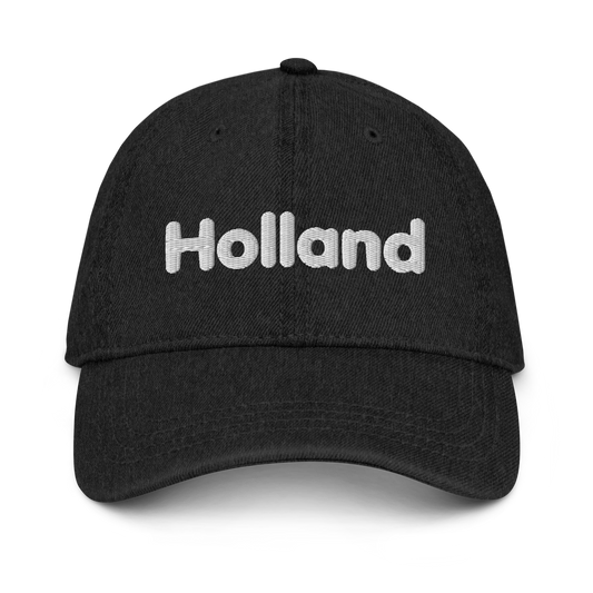 'Holland' Denim Baseball Cap | White/Black Embroidery