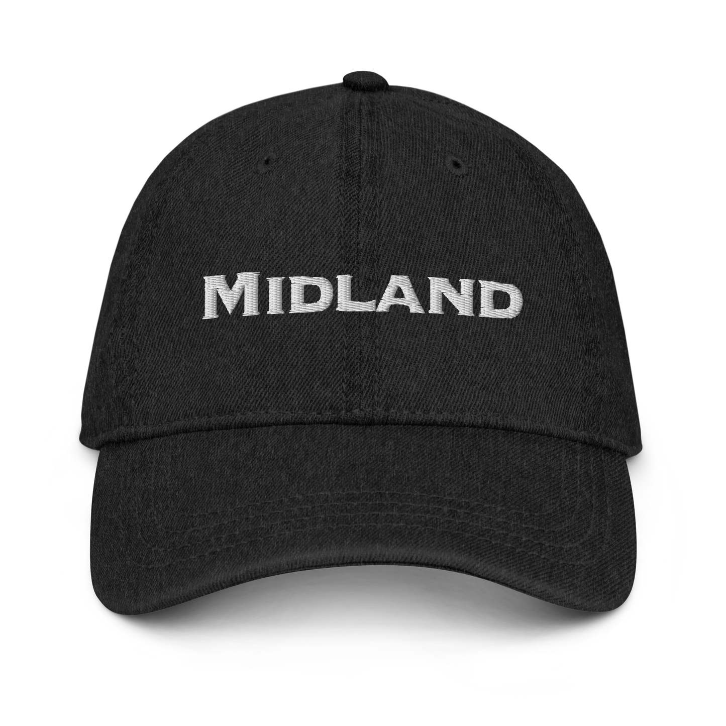 'Midland' Denim Baseball Cap | White/Black Embroidery