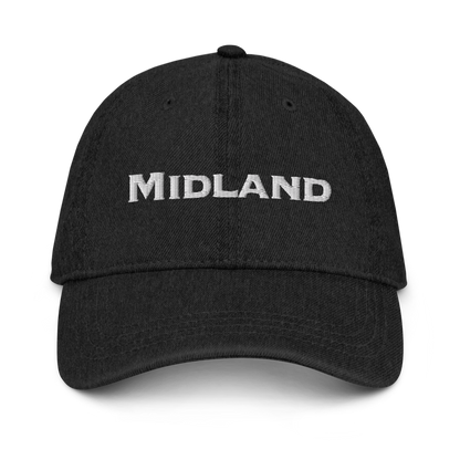 'Midland' Denim Baseball Cap | White/Black Embroidery