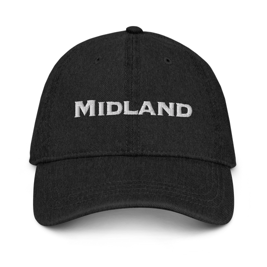 'Midland' Denim Baseball Cap | White/Black Embroidery