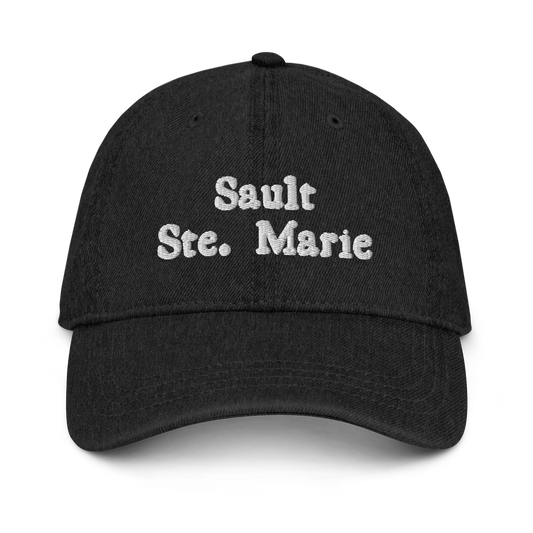 'Sault Ste. Marie' Denim Baseball Cap | White/Black Embroidery