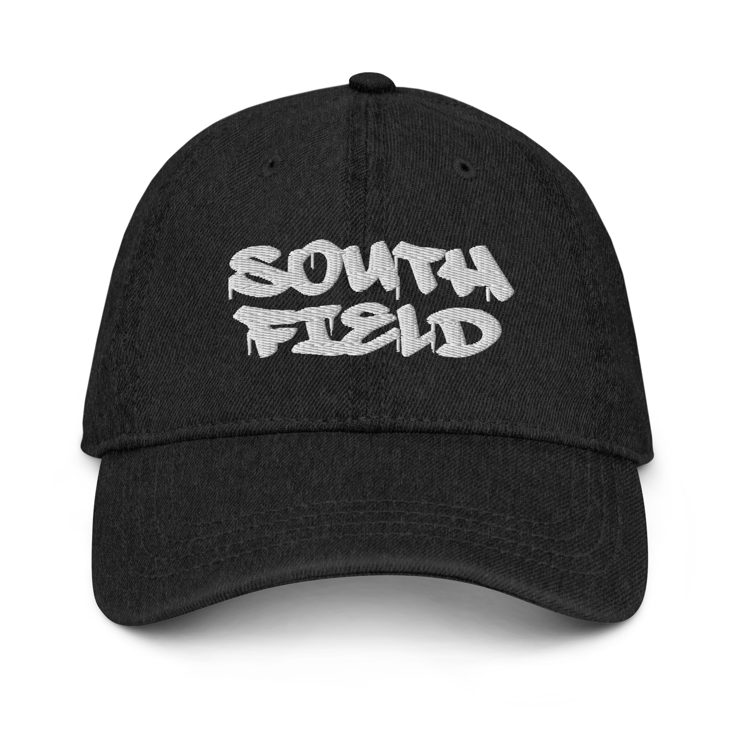 'Southfield' Denim Baseball Cap | White/Black Embroidery