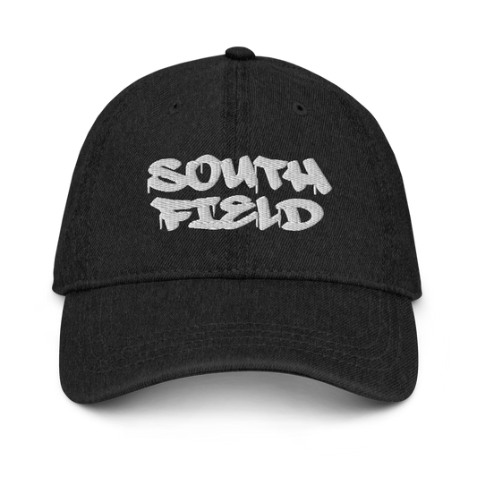 'Southfield' Denim Baseball Cap | White/Black Embroidery