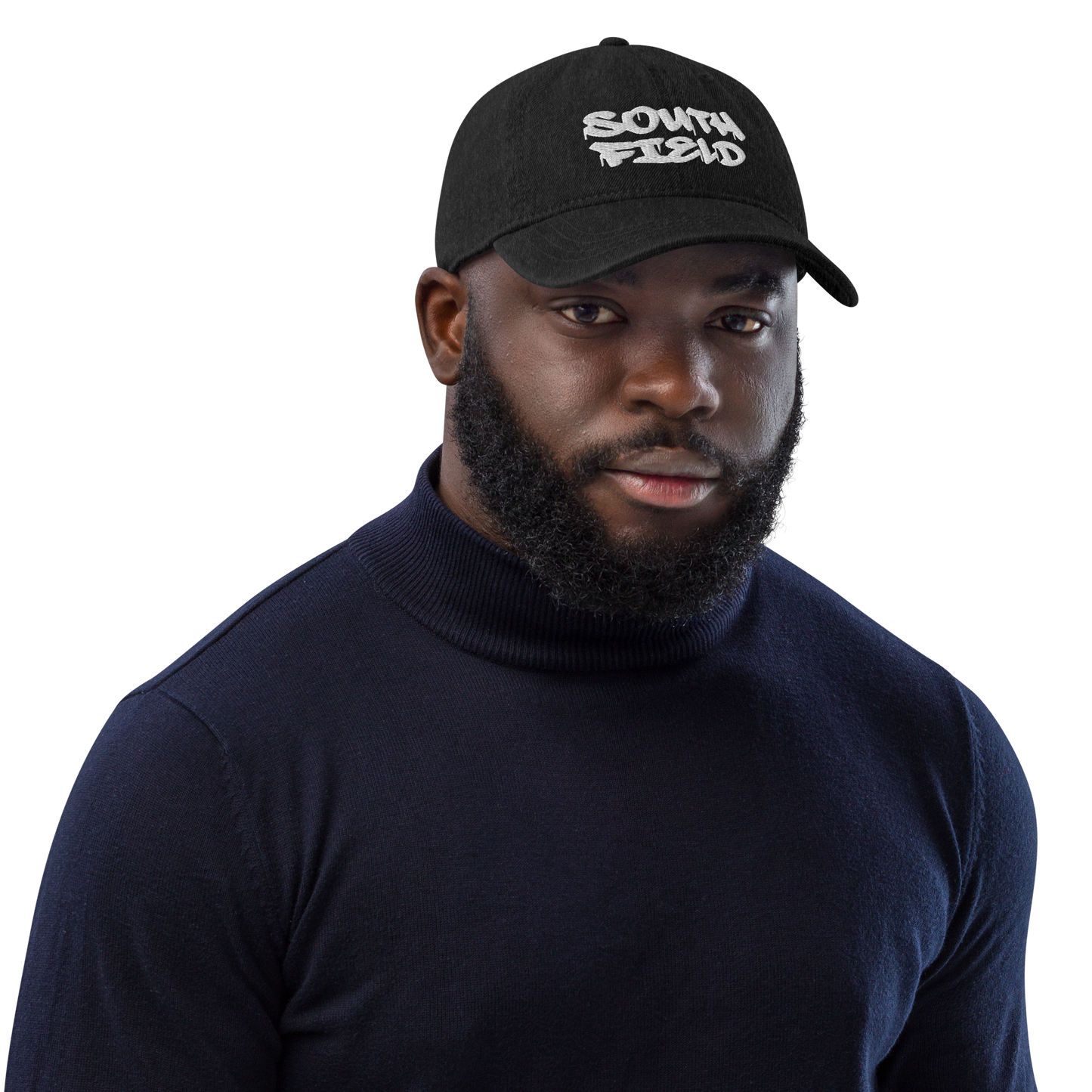 'Southfield' Denim Baseball Cap | White/Black Embroidery