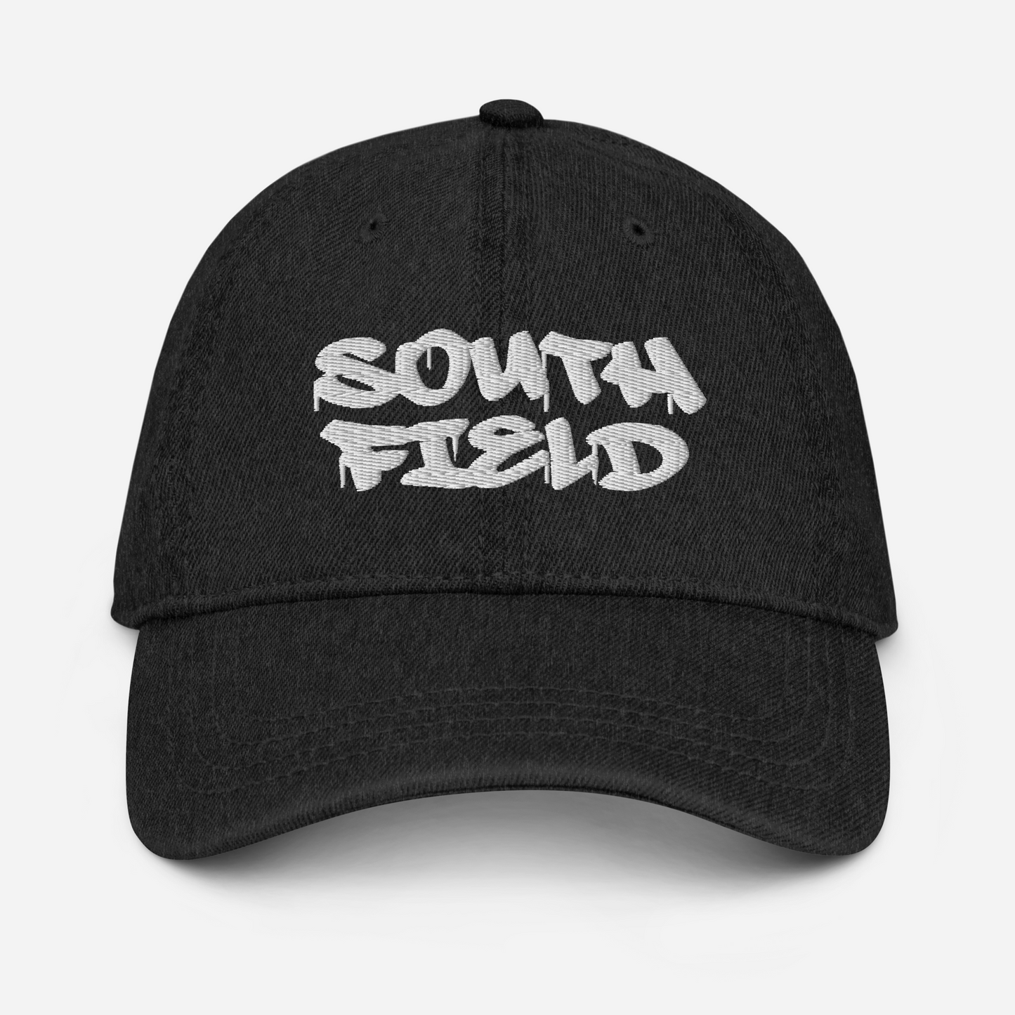 'Southfield' Denim Baseball Cap | White/Black Embroidery