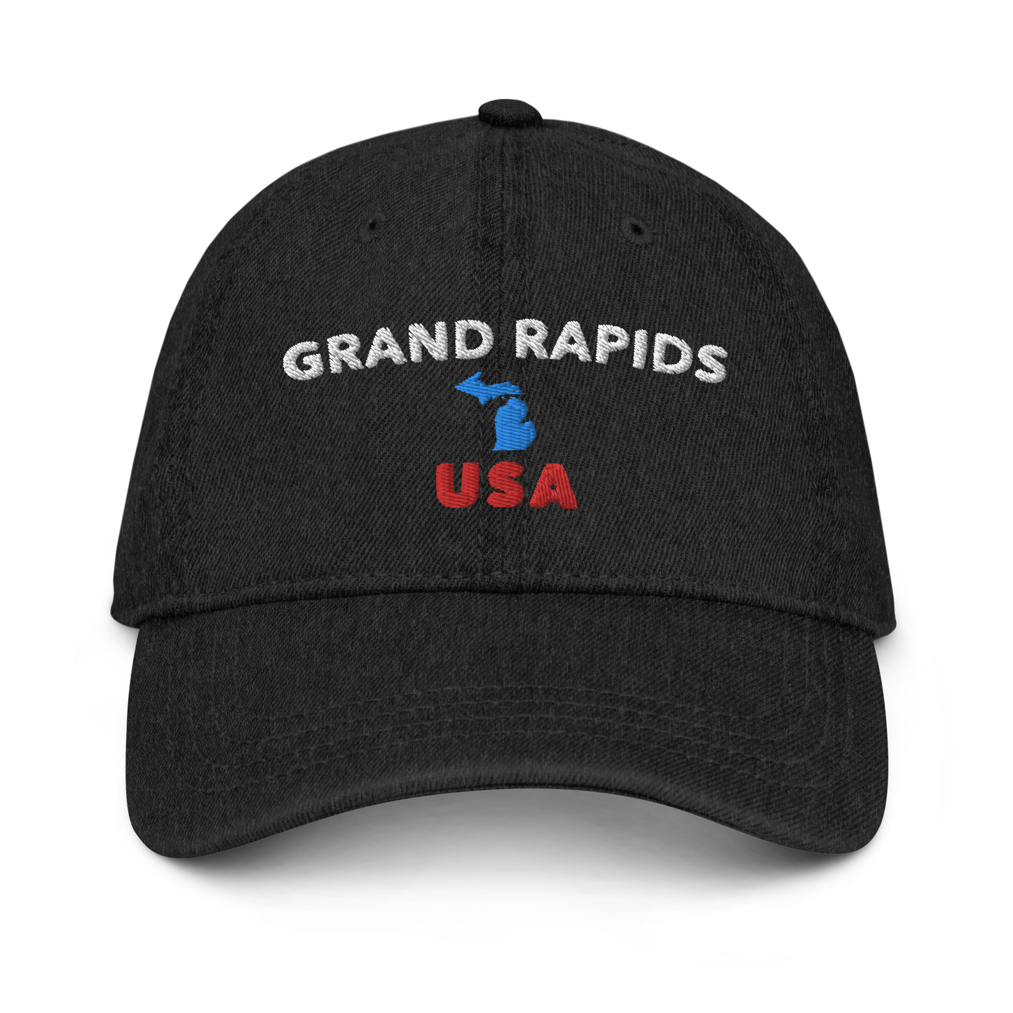 'Grand Rapids USA' Denim Baseball Caps (w/ Michigan Outline)